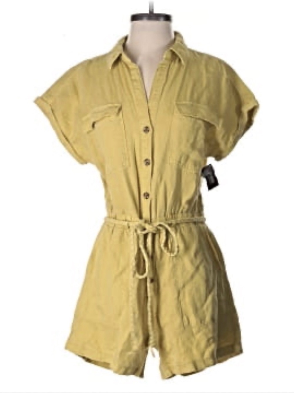 Nicole Miller New York Lightweight Yellow Mustard Romper with Drawstring